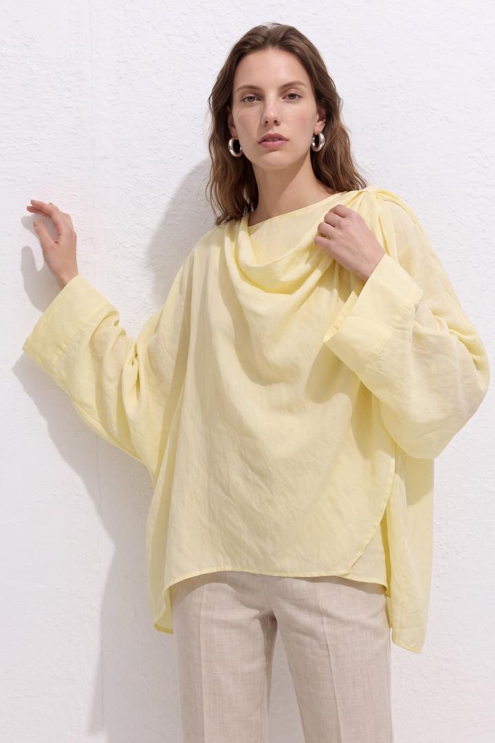 Omuz Şal Detaylı Tunik Y0156 - AÇIK SARI |  