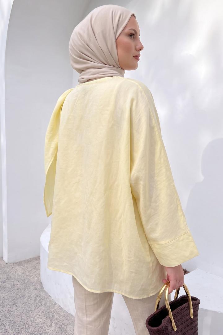 Omuz Şal Detaylı Tunik Y0156 - AÇIK SARI |  
