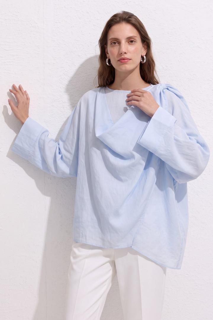 Omuz Şal Detaylı Tunik Y0156 - BEBE MAVİSİ |  