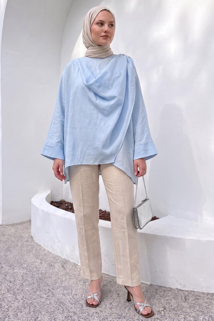 Omuz Şal Detaylı Tunik Y0156 - BEBE MAVİSİ |  