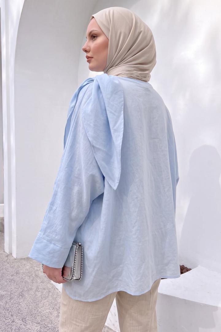 Omuz Şal Detaylı Tunik Y0156 - BEBE MAVİSİ |  