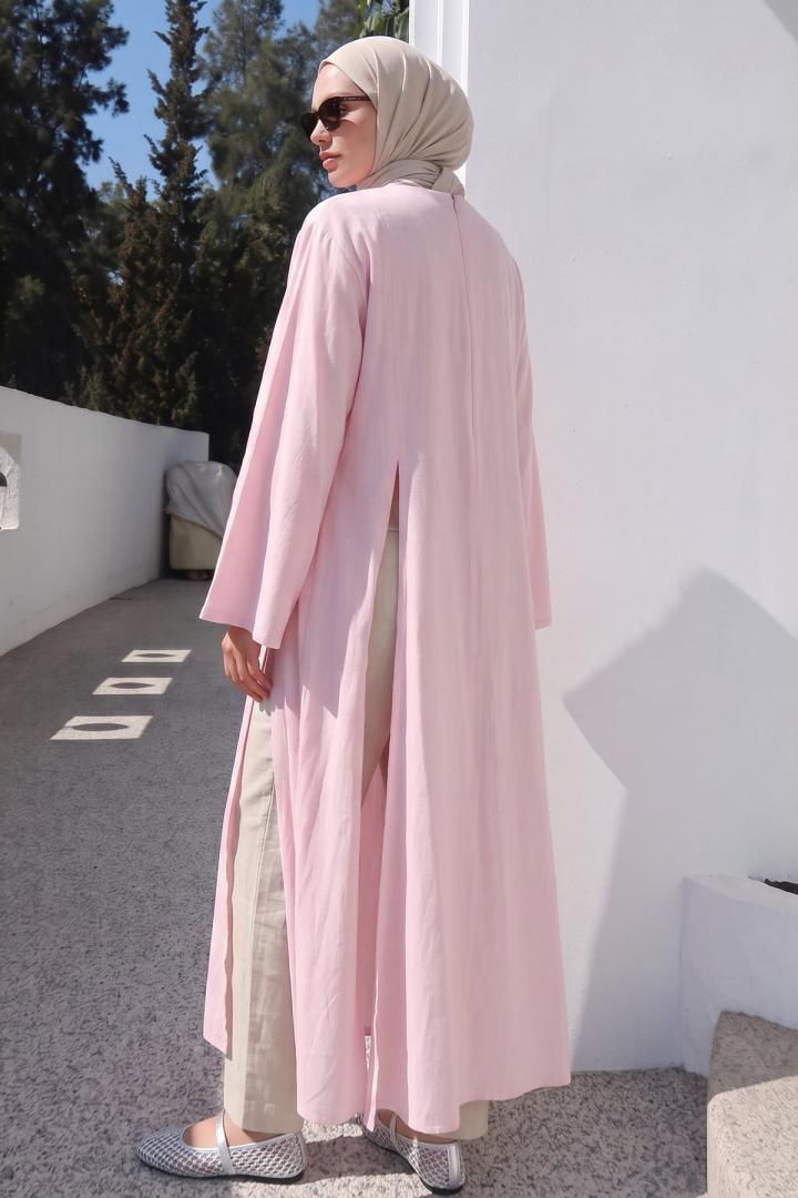  Yırtmaçlı Uzun Tunik Y0162 - AÇIK PEMBE | Salih Çelebi 