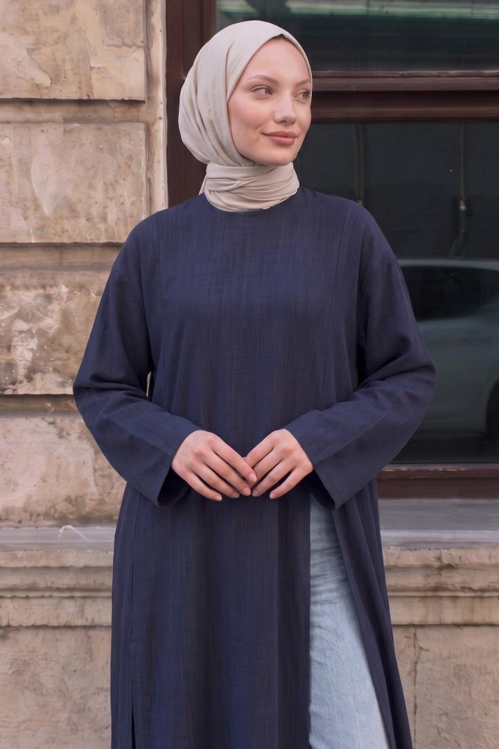  Yırtmaçlı Uzun Tunik Y0162 - LACİVERT | Salih Çelebi 