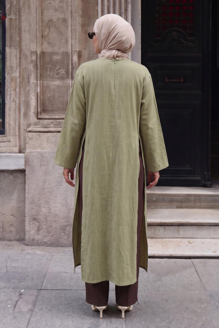  Yırtmaçlı Uzun Tunik Y0162 - HAKİ | Salih Çelebi 