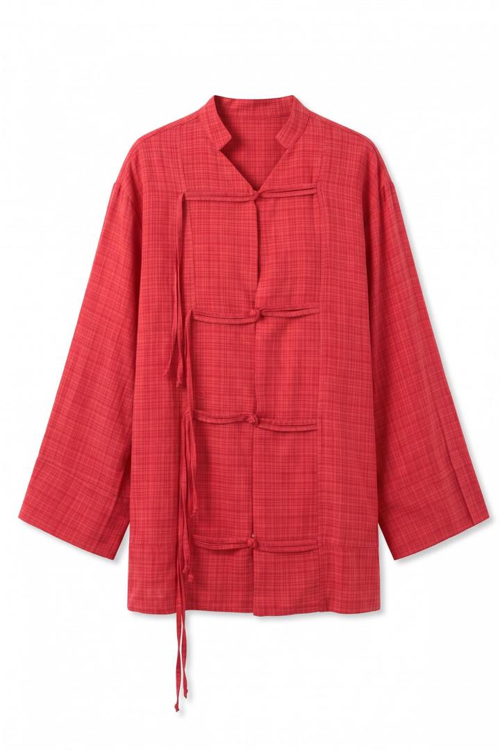 Çin Düğmeli Tunik Y0158 - KIRMIZI |  