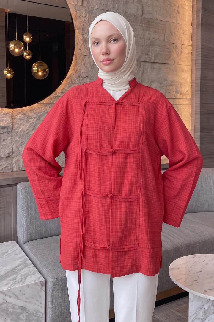 Çin Düğmeli Tunik Y0158 - KIRMIZI |  
