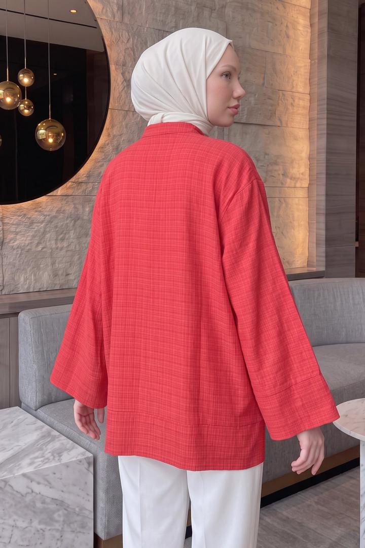 Çin Düğmeli Tunik Y0158 - KIRMIZI |  