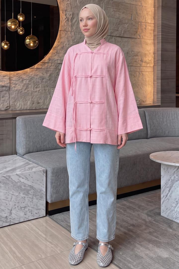 Çin Düğmeli Tunik Y0158 - PEMBE  |  