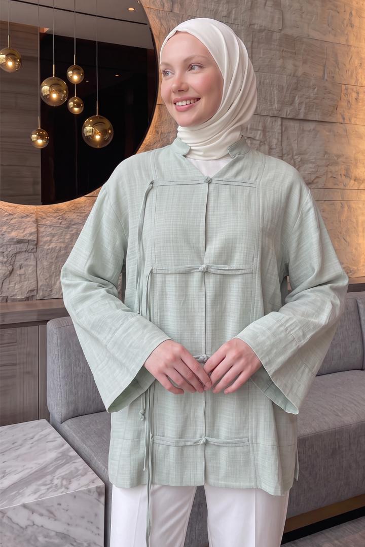 Çin Düğmeli Tunik Y0158 - ÇAĞLA YEŞİLİ |  