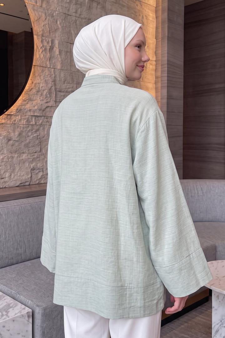 Çin Düğmeli Tunik Y0158 - ÇAĞLA YEŞİLİ |  
