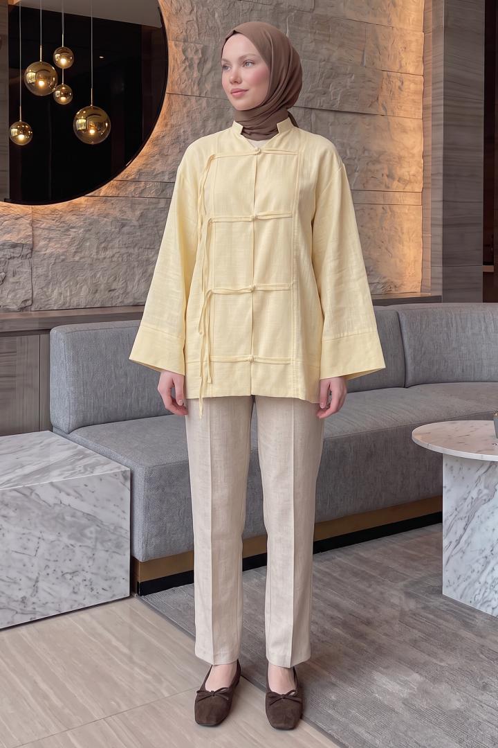 Çin Düğmeli Tunik Y0158 - SARI |  
