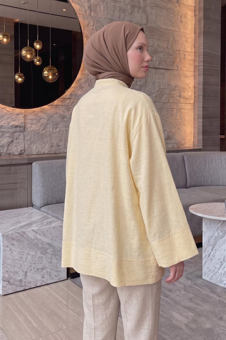 Çin Düğmeli Tunik Y0158 - SARI |  