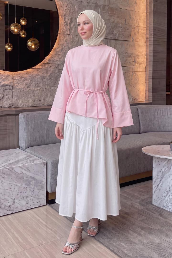 Verev Kesim Bluz Y0160 - AÇIK PEMBE |  