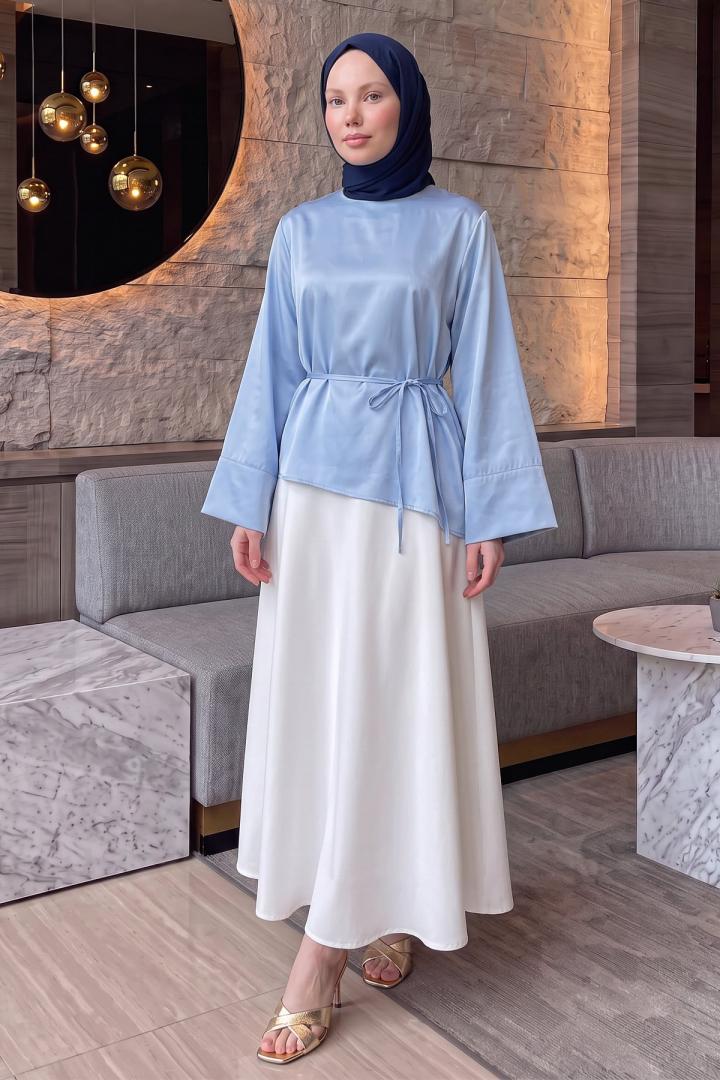 Verev Kesim Bluz Y0160 - BEBE MAVİSİ |  
