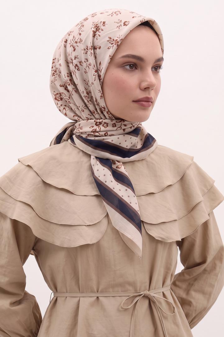Desenli  Naida Eşarp 8039 - VİZON BEJ  |  