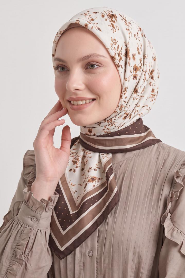 Desenli  Naida Eşarp 8039 - KAHVE EKRU  |  