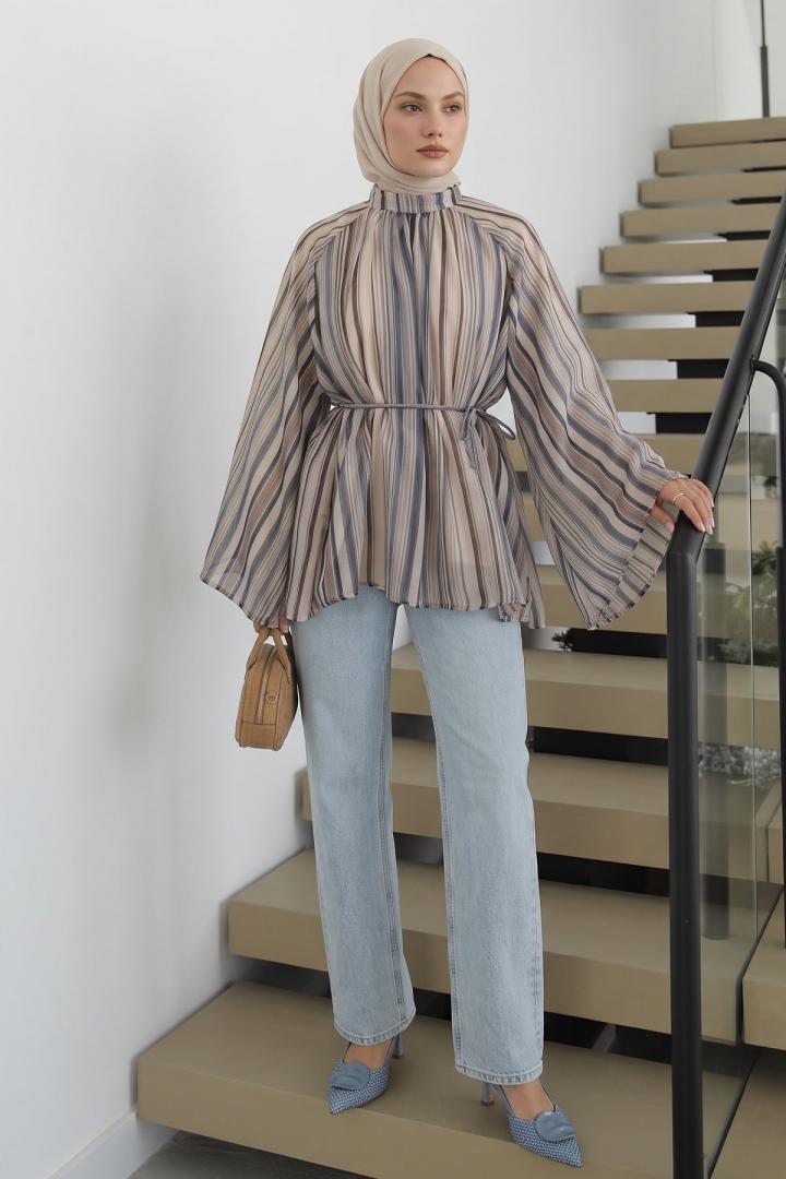 Çizgili Reglan Kol Tunik 260203 - LACİVERT |  