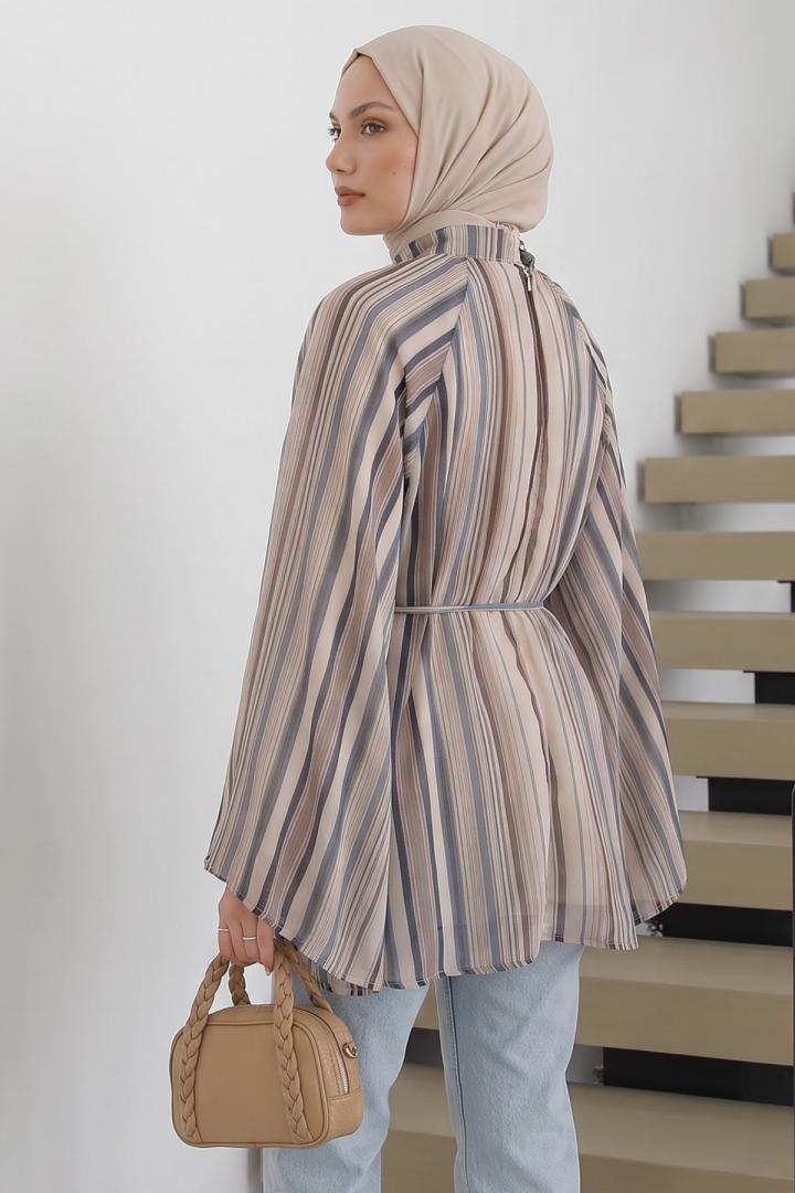 Çizgili Reglan Kol Tunik 260203 - LACİVERT |  