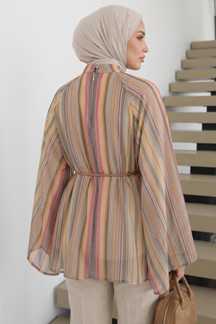 Çizgili Reglan Kol Tunik 260203 - SARI |  