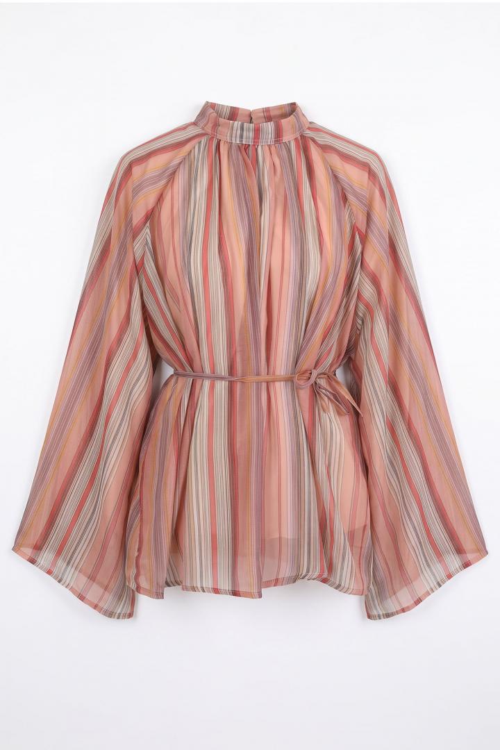 Çizgili Reglan Kol Tunik 260203 - NAR ÇİÇEĞİ |  