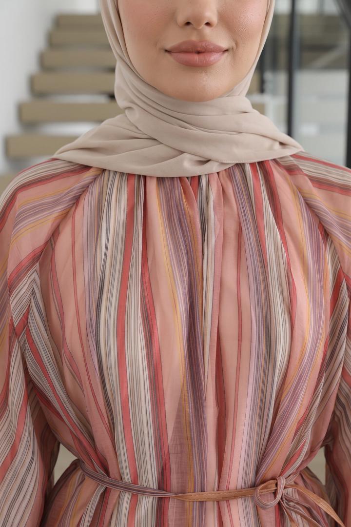 Çizgili Reglan Kol Tunik 260203 - NAR ÇİÇEĞİ |  
