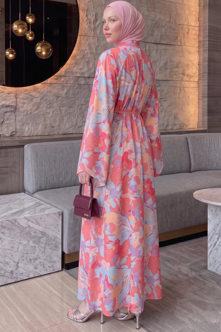 Çiçek Desenli  Elbise Y0165 - PEMBE  |  