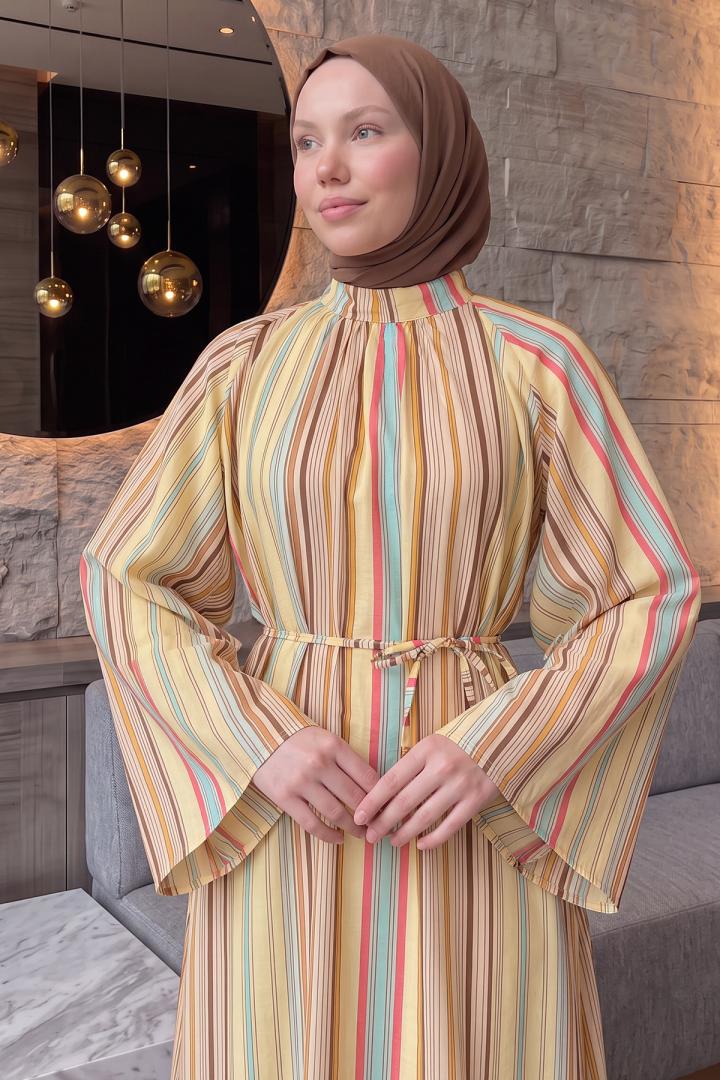 Çizgili  Elbise Y0165 - SARI  |  