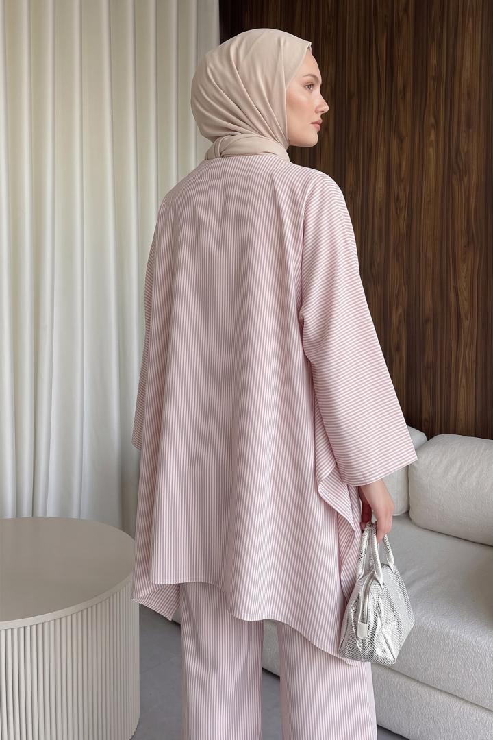 Asimetrik Kesim Çizgili  Takım Y0164 - PEMBE |  