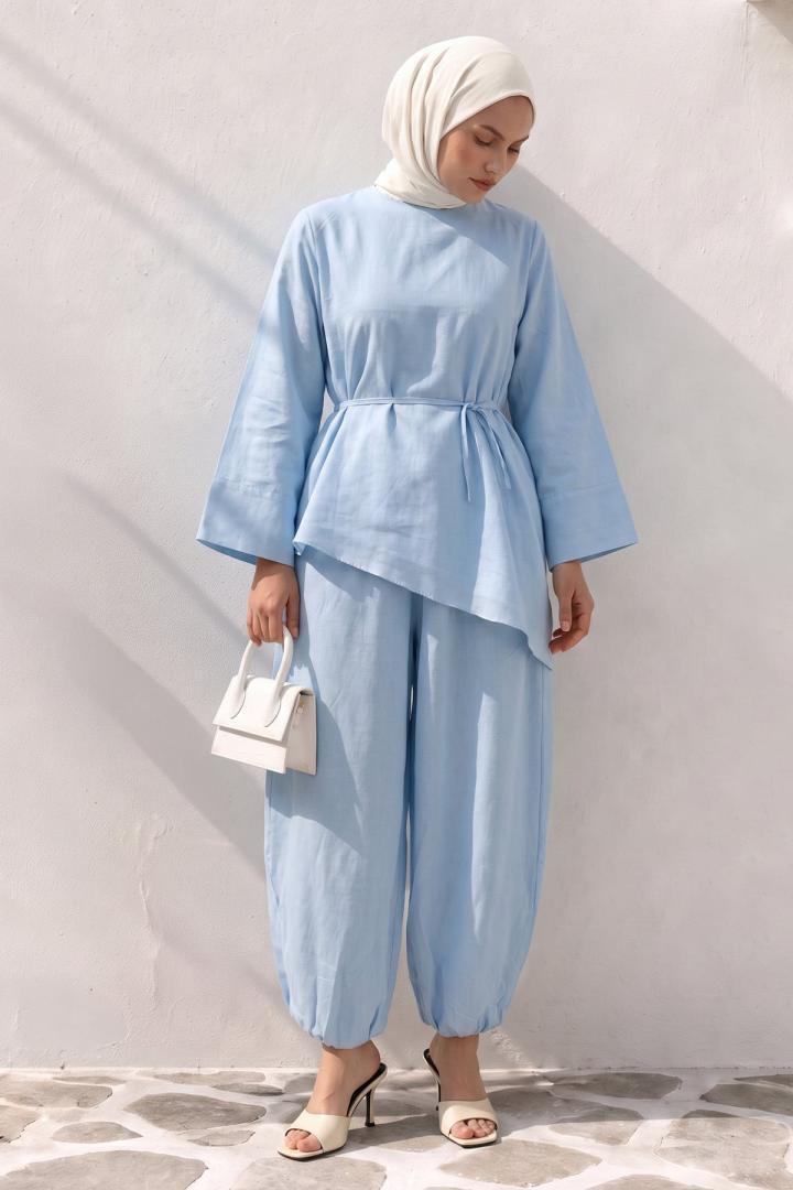 Asimetrik Vual Takım Y0161 - BEBE MAVİSİ |  