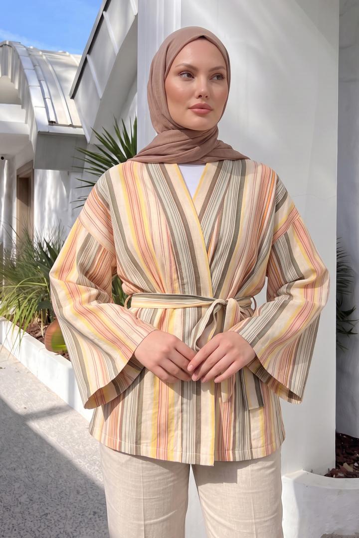 Çizgili  Kimono Y0167 - HAKİ |  