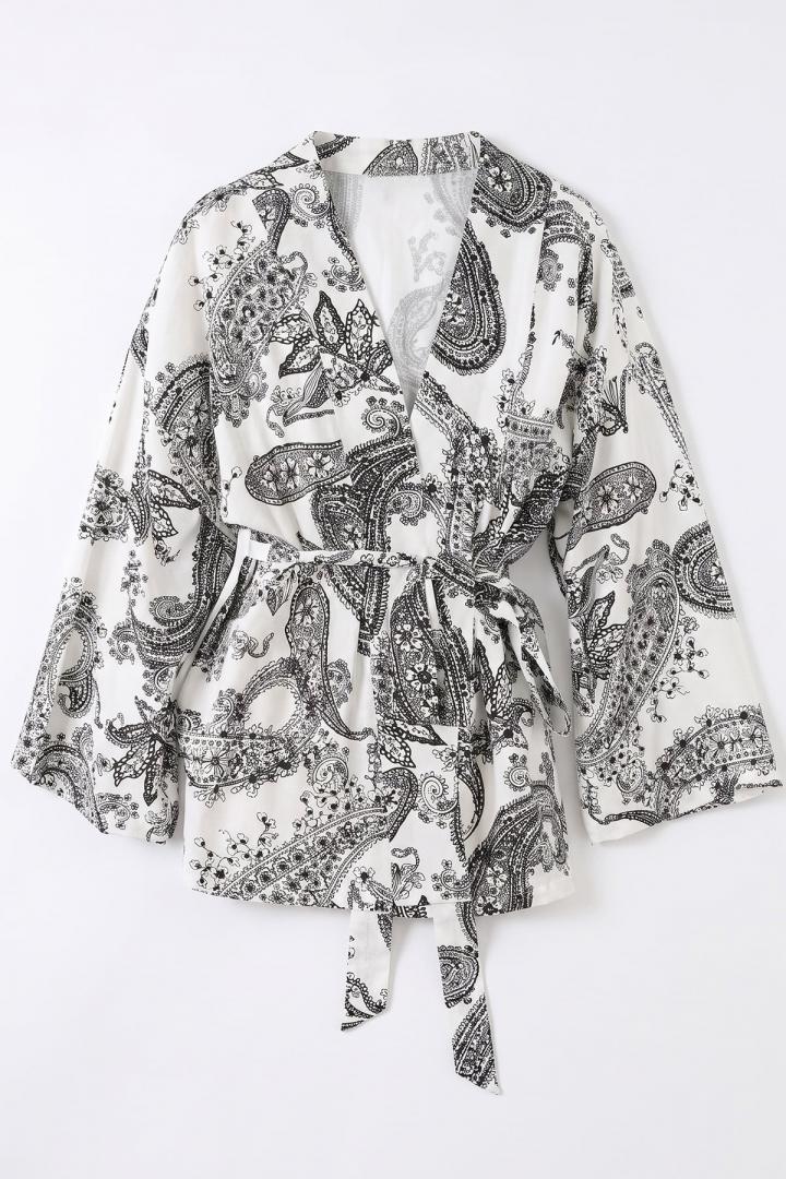  Buta Desenli Kimono Y0167 - BEYAZ |  