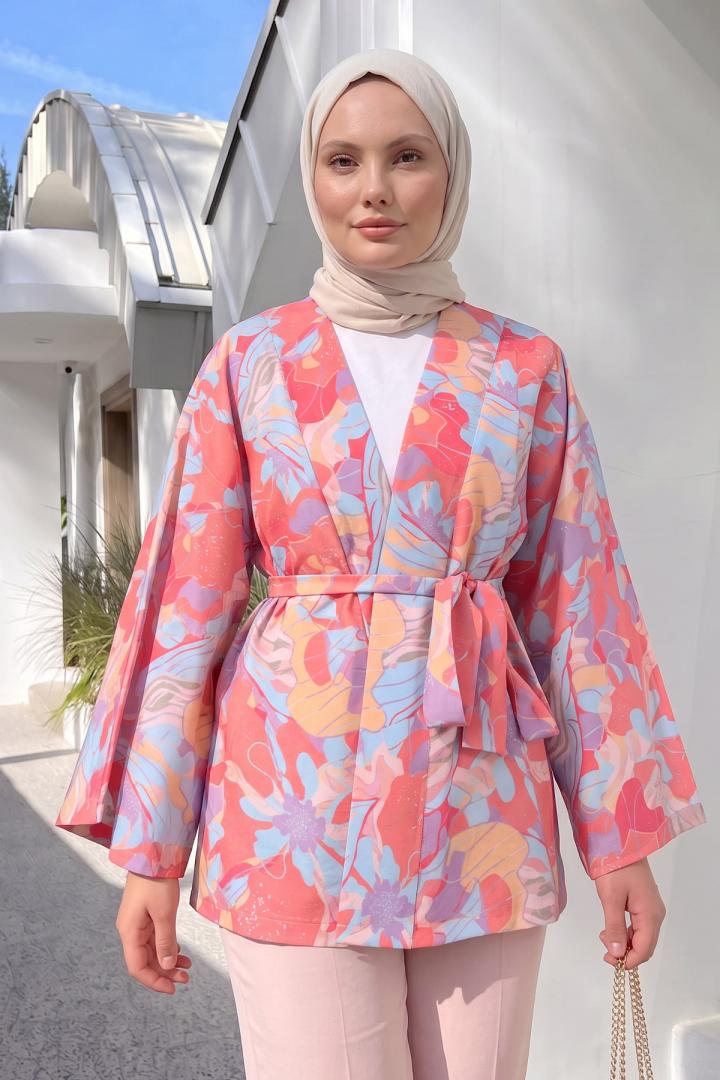 Çiçek Desenli Kimono Y0167 - PEMBE  |  