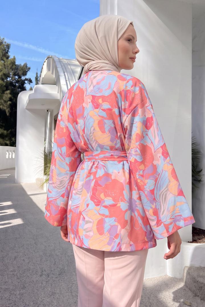 Çiçek Desenli Kimono Y0167 - PEMBE  |  