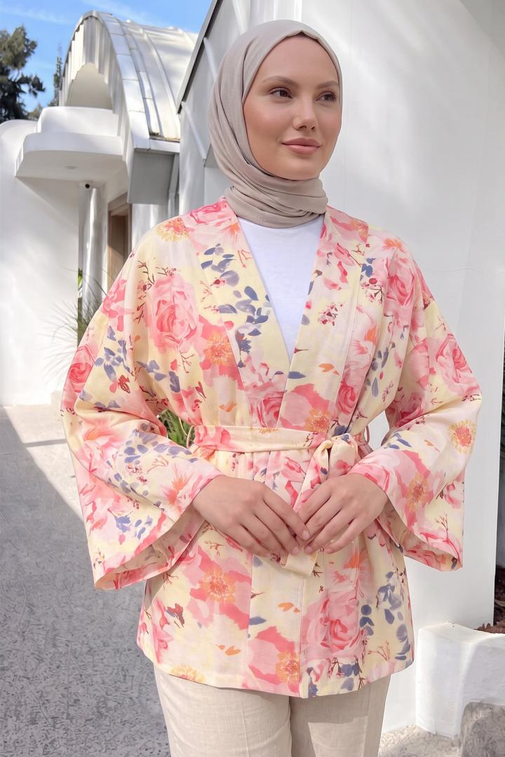 Çiçek Desenli Kimono Y0167 - PUDRA |  