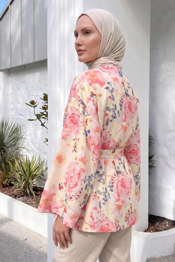 Çiçek Desenli Kimono Y0167 - PUDRA |  