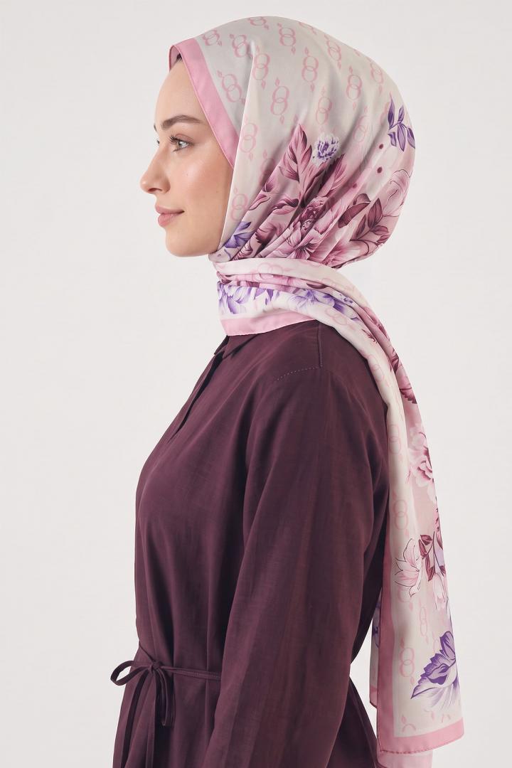  Çiçek Desenli  Aqua Soft Şal 4075 - PEMBE |  