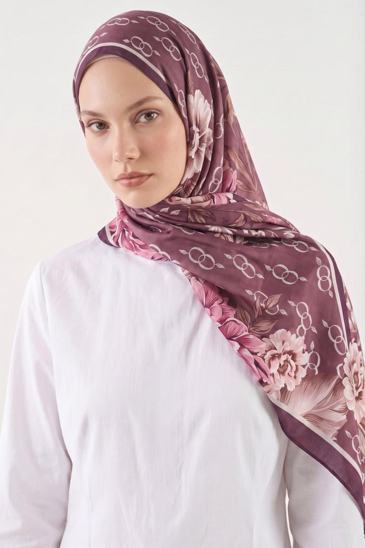  Çiçek Desenli  Aqua Soft Şal 4075 - MÜRDÜM |  