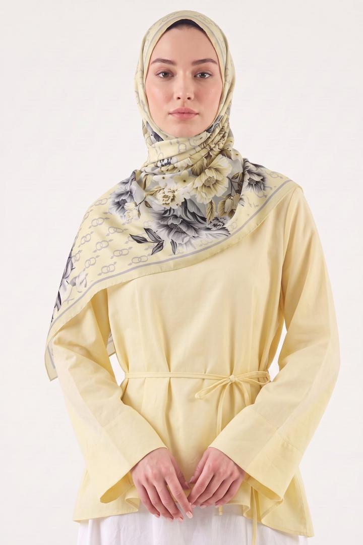  Çiçek Desenli  Aqua Soft Şal 4075 - SARI |  