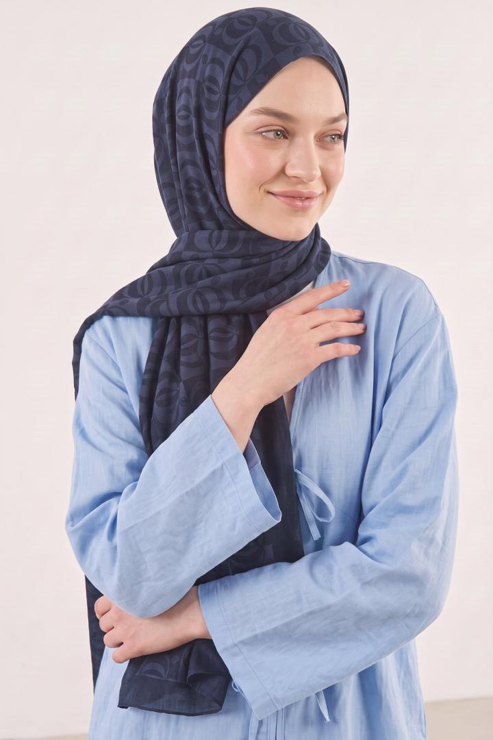Halka Desen Jakar Şal 100 - LACİVERT |  