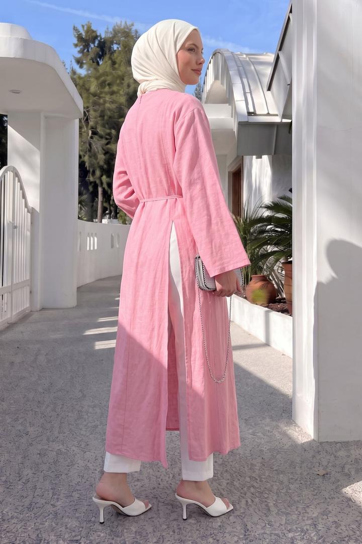 Yırtmaçlı Uzun Tunik Y0163 - PEMBE |  