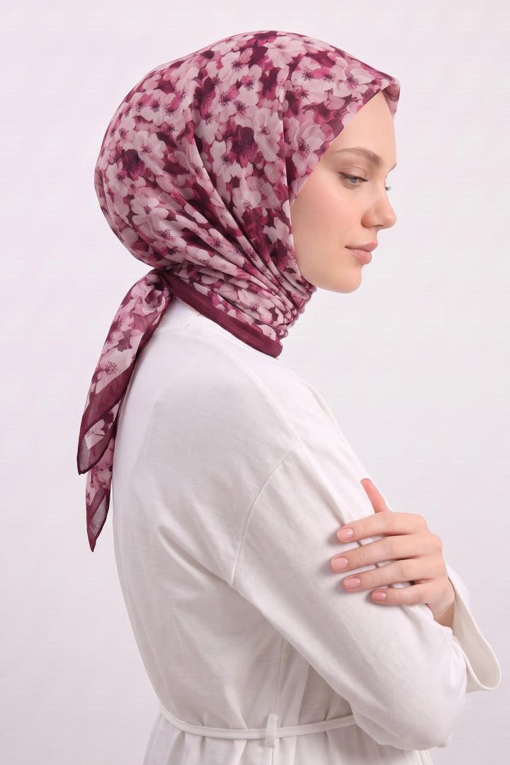 Çiçek Desenli Naida Eşarp 8040 - MÜRDÜM |  
