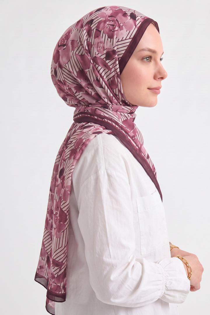 Botanik Çizgi Aqua Soft Şal 4080 - MÜRDÜM | Salih Çelebi 