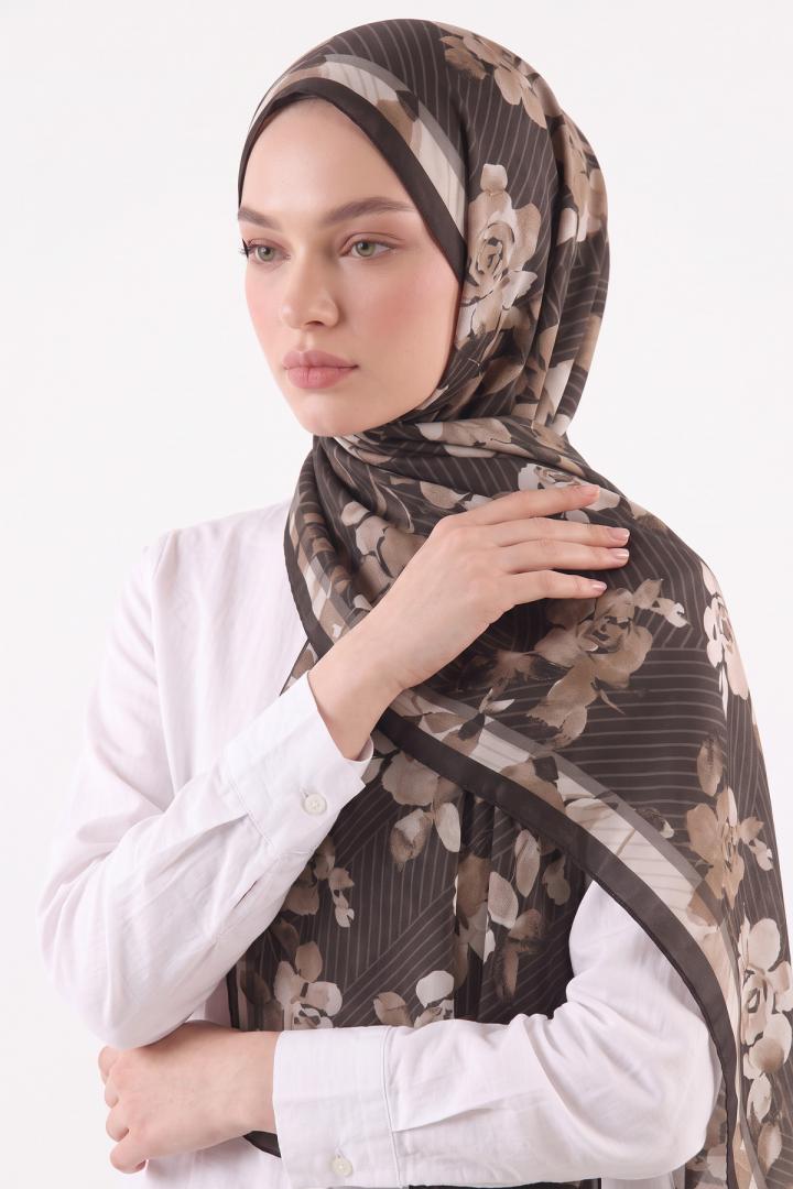 Botanik Çizgi Aqua Soft Şal 4080 - KAHVE | Salih Çelebi 