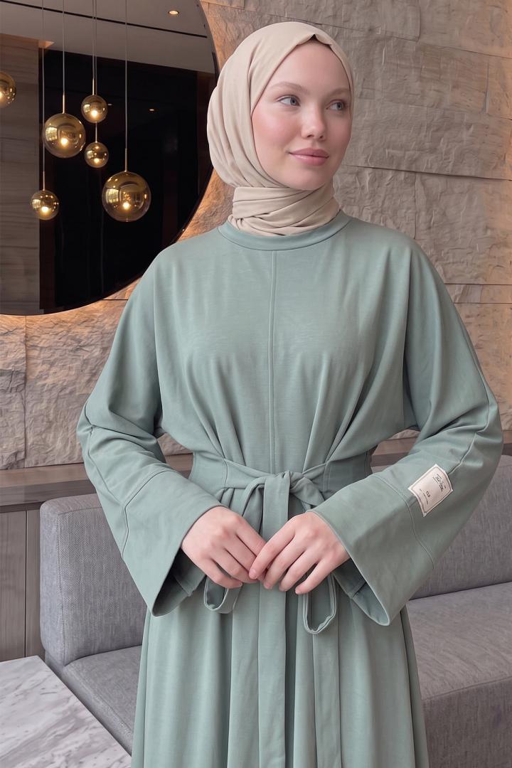 Kuşak Detaylı Elbise 0010-1 - MİNT YEŞİLİ | Salih Çelebi 