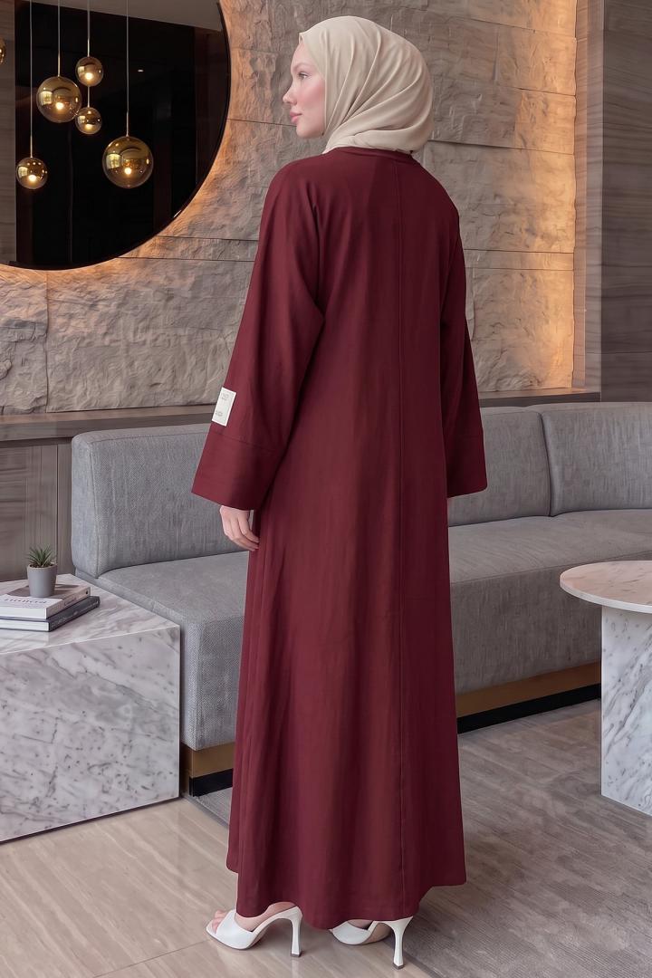 Kuşak Detaylı Elbise 0010-1 - BORDO | Salih Çelebi 