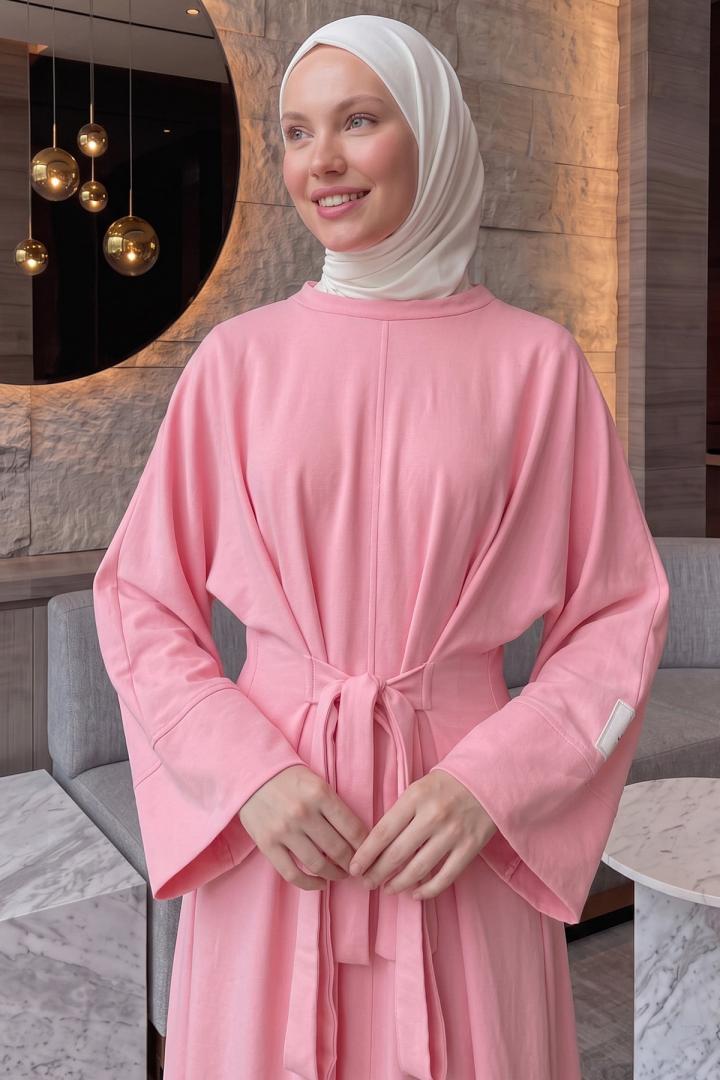 Kuşak Detaylı Elbise 0010-1 - PEMBE | Salih Çelebi 