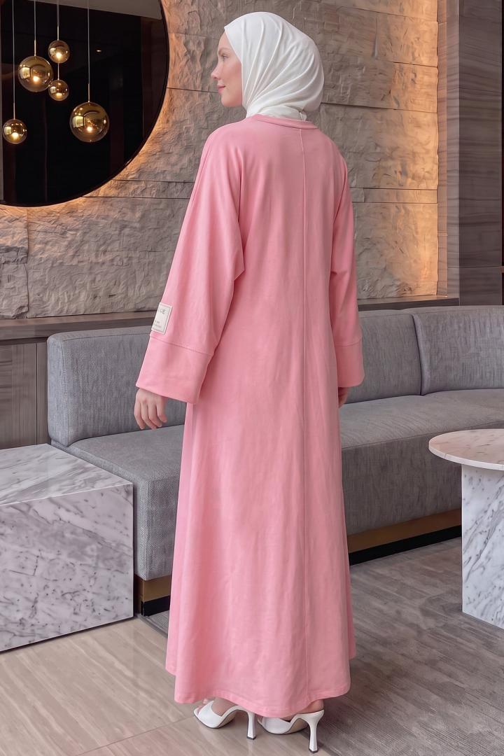 Kuşak Detaylı Elbise 0010-1 - PEMBE | Salih Çelebi 