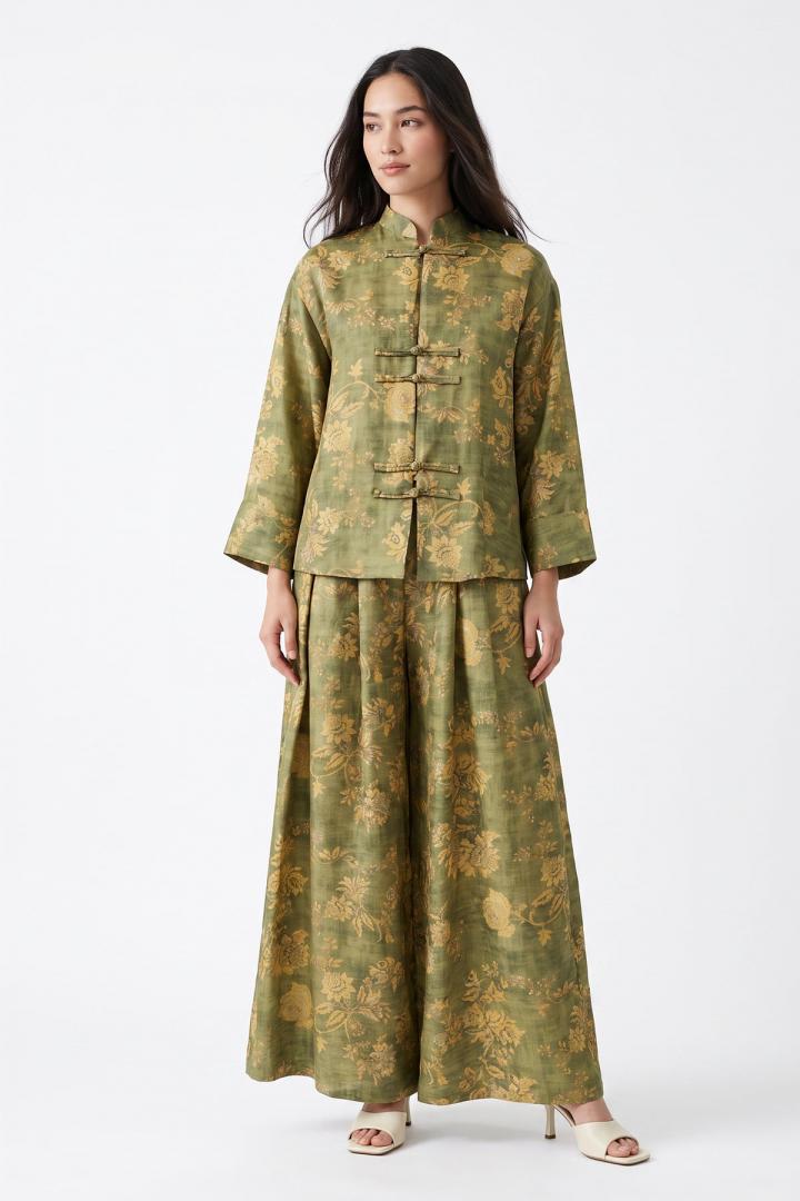 Desenli Kimono Takım 262315 - YEŞİL | Salih Çelebi 