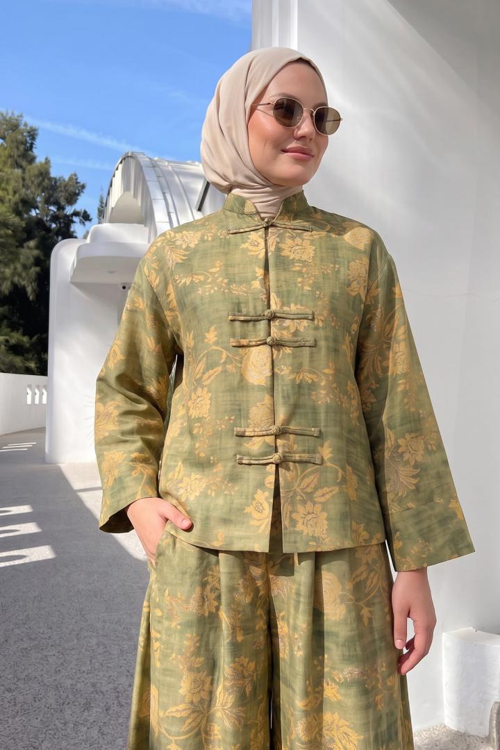 Desenli Kimono Takım 262315 - YEŞİL | Salih Çelebi 