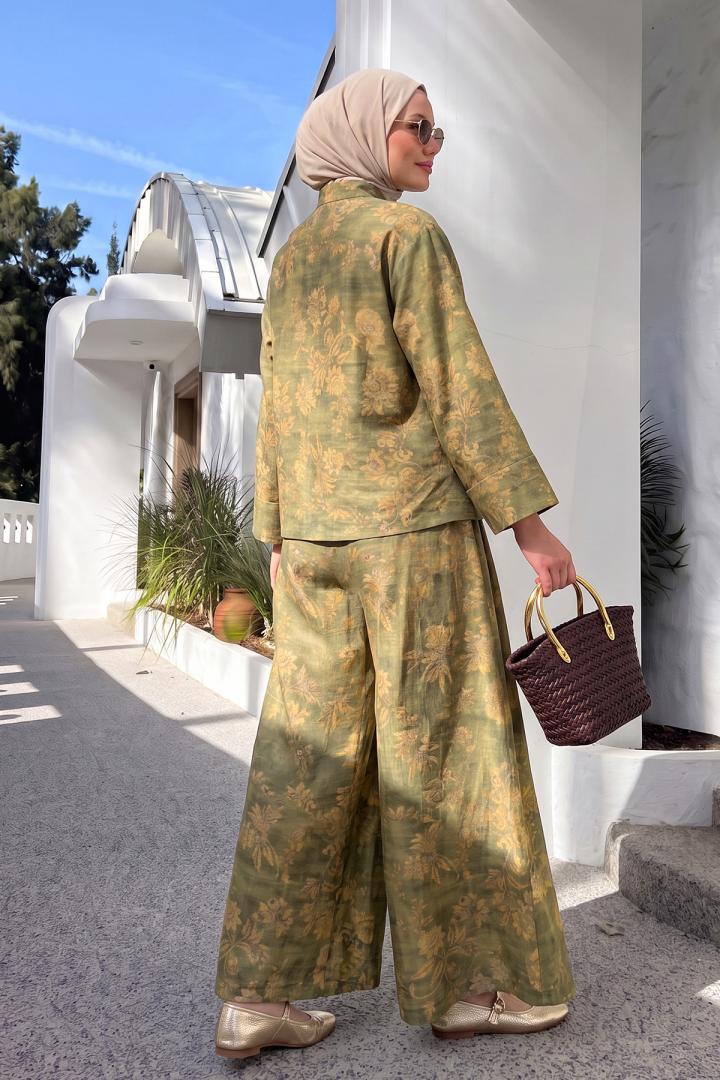 Desenli Kimono Takım 262315 - YEŞİL | Salih Çelebi 